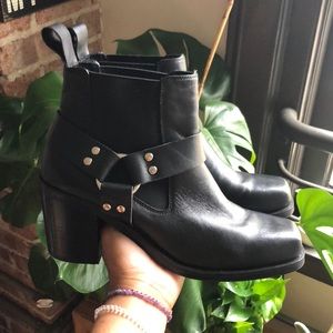Jane And The Shoe Square Toe Harness Ankle Boot